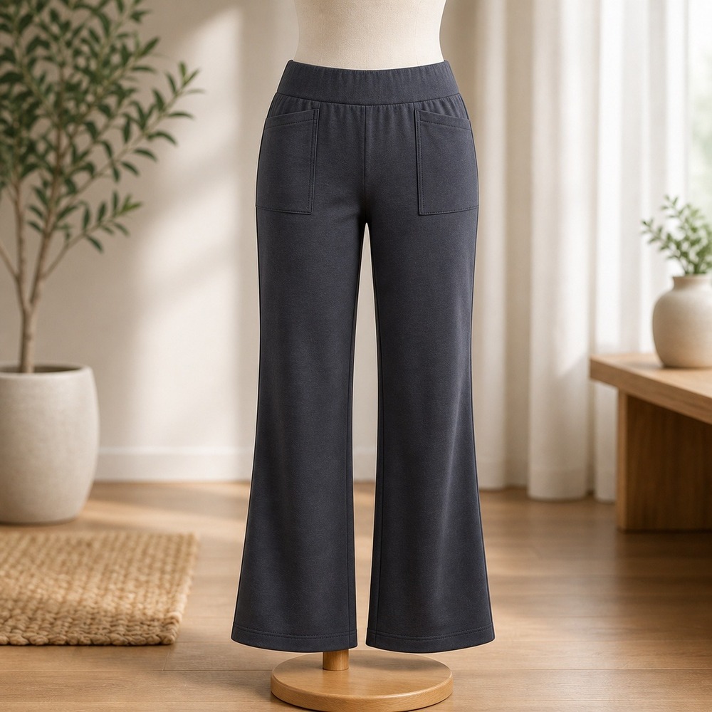 Denim & Co Black‎ Knit Pull On Pants Petite Large Front Pockets Straight Leg L P